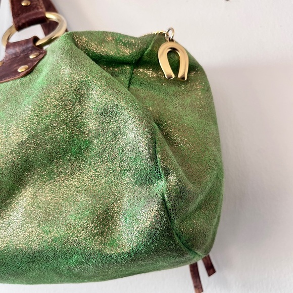 Vintage Y2K Betsey Johnson Metallic Green Leather Studded Cargo Bag - Picture 9 of 16